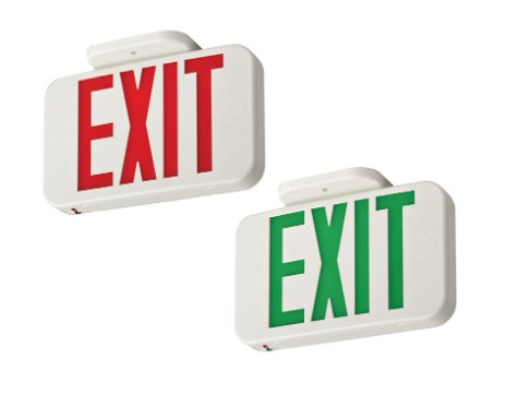 red / green switchable exit  sign white housing, battery 